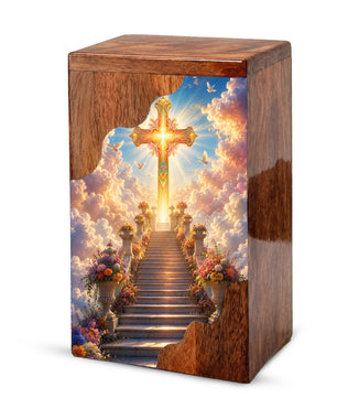 Christian Cross Wooden Cremation Urn – Wooden Urn for Human Ashes