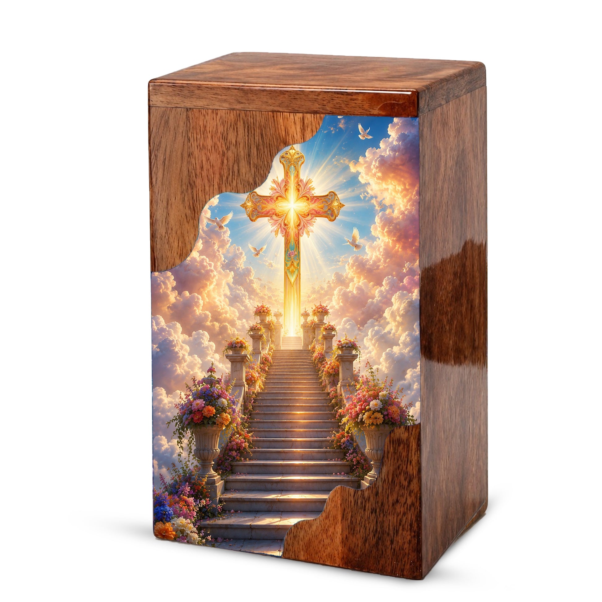Christian Cross Wooden Cremation Urn – Wooden Urn for Human Ashes