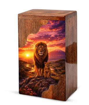 Lion Wooden Cremation Urn | Wooden Urn for Human Ashes