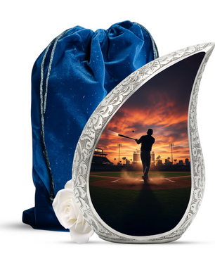 Baseball Player Memorial Urn | Personalized Cremation Urn for Dad | Sunset Baseball Memorial for Ashes