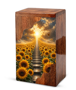 Sunflower Wooden Cremation Urn for Mom | Personalized Urn for Human Ashes