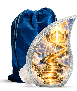 Stairway to Heaven Cremation Urn for Mom- Golden Heavenly Gates Memorial Urn