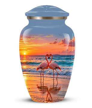 Flamingo Cremation Urn for Ashes, Romantic Beach Sunset Design, Custom Urn for Loved Ones