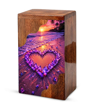 Butterfly Heart Beach Wooden Cremation Urn – Personalized Memorial Urn for Human Ashes