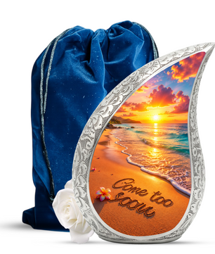 Beach Sunset Adult Cremation Urn for Mom – Personalized Memorial Urn for Human Ashes | Ocean Funeral Urn for Women