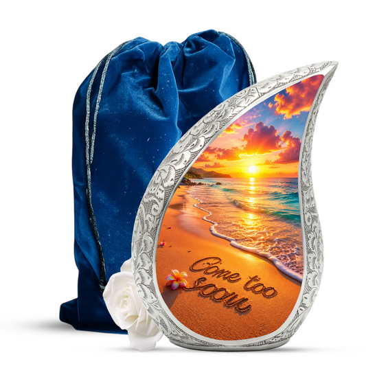 Beach Sunset Adult Cremation Urn for Mom – Personalized Memorial Urn for Human Ashes | Ocean Funeral Urn for Women
