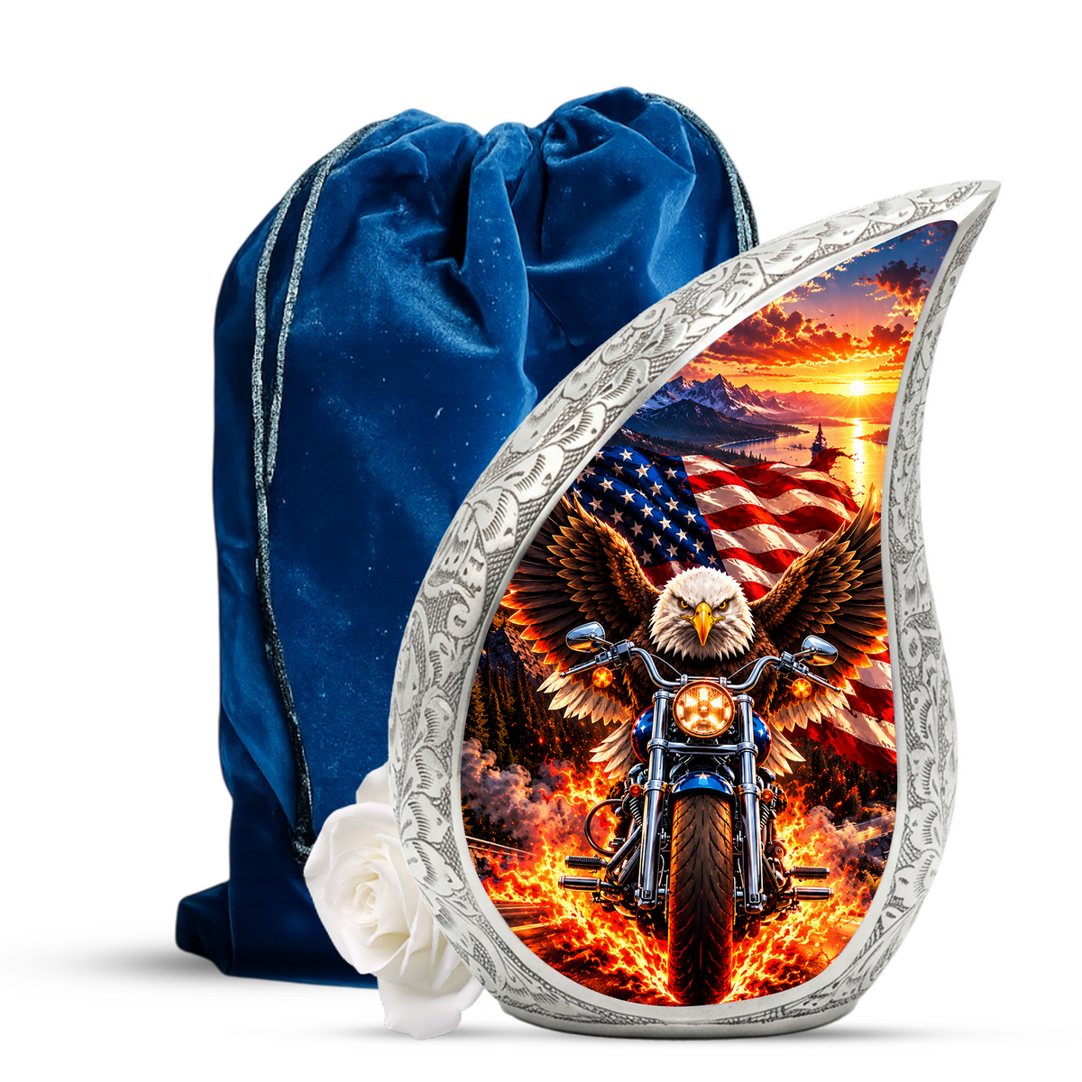 Patriotic Eagle Motorcycle Urn for Human Ashes, American Flag Adult Cremation Urn