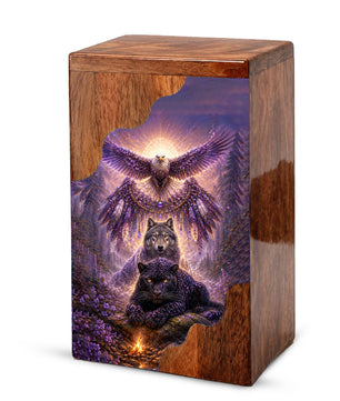 Wildlife Wooden Cremation Urn for Human Ashes | Eagle Wolf Panther Memorial Urn