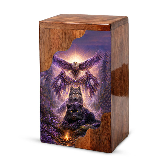Wildlife Wooden Cremation Urn for Human Ashes | Eagle Wolf Panther Memorial Urn