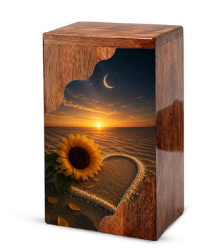 Sunflower Beach Wooden Cremation Urn for Mom | Personalized Memorial Urn for Human Ashes