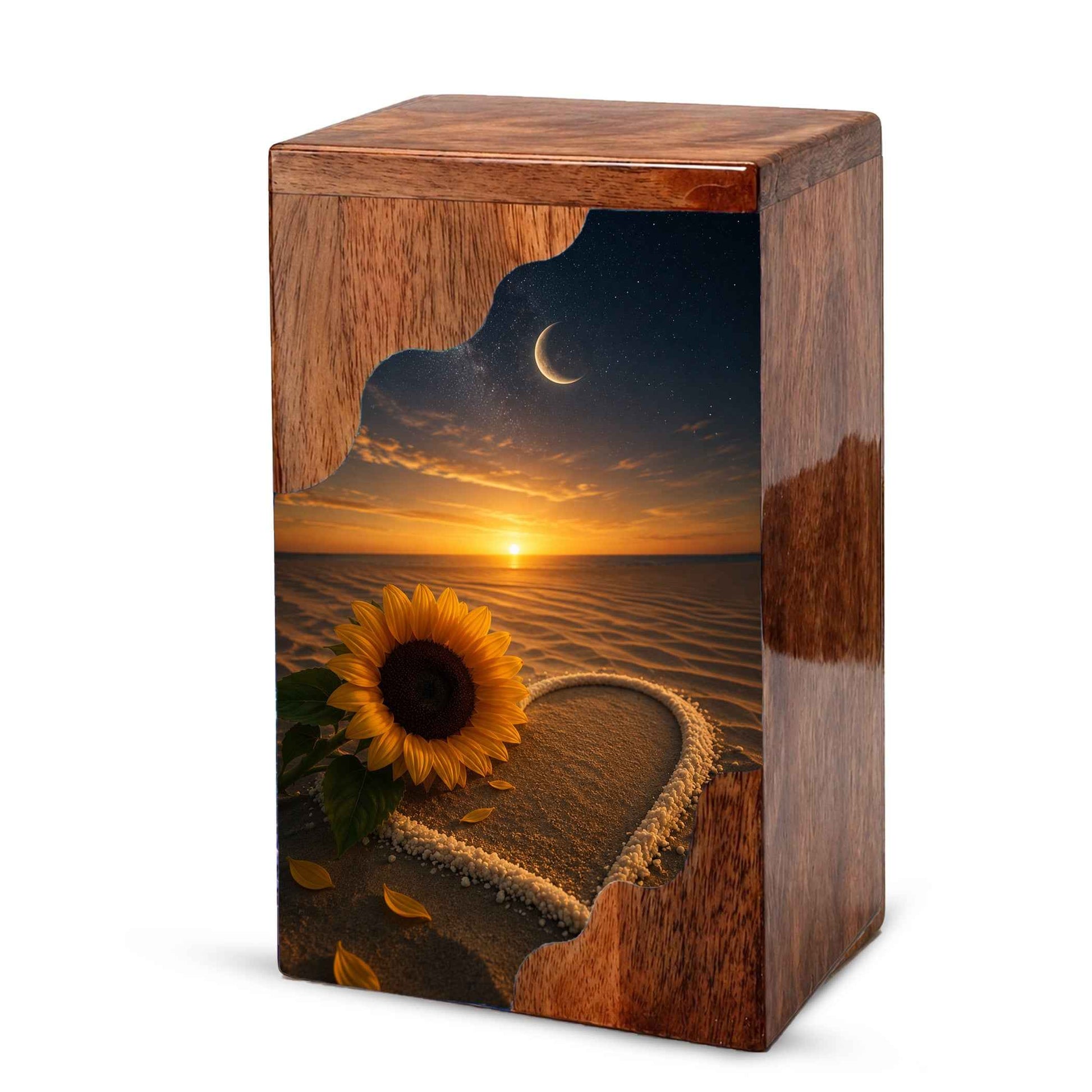 Sunflower Beach Wooden Cremation Urn for Mom | Personalized Memorial Urn for Human Ashes