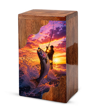 Fishing Wooden Cremation Urn – Gone Fishing Memorial Urn for Human Ashes