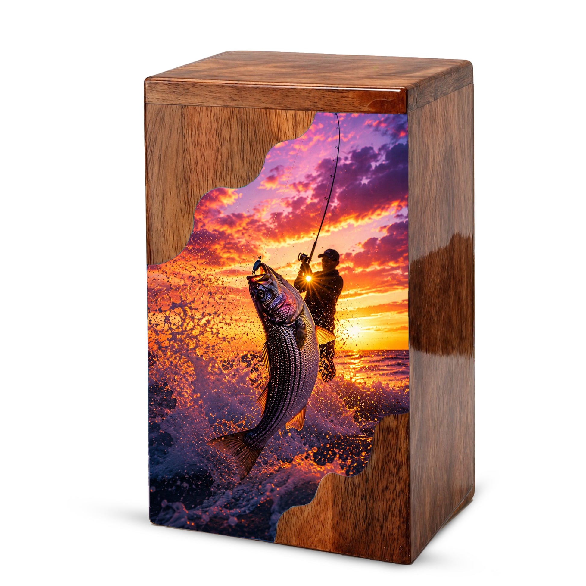 Fishing Wooden Cremation Urn – Gone Fishing Memorial Urn for Human Ashes