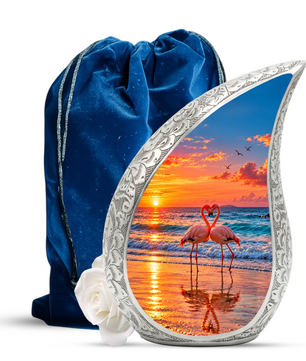 Flamingo Cremation Urn for Ashes, Beach Sunset Memorial Urn, Adult Aluminum Urn
