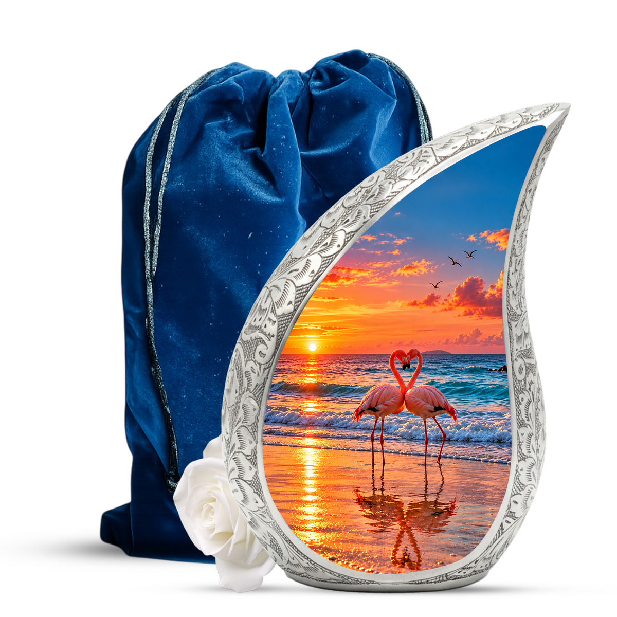 Flamingo Cremation Urn for Ashes, Beach Sunset Memorial Urn, Adult Aluminum Urn