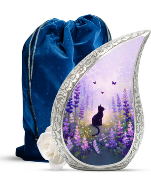 Personalized Cat Urn for Ashes – Floral Cat Memorial Urn | Keepsake Cat Cremation Urn for Pet Ashes