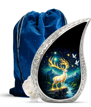 Golden Reindeer Night Landscape Cremation Urn for Adult Ashes