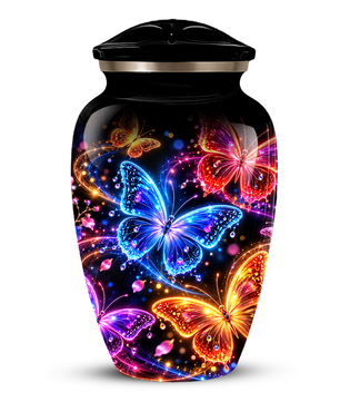 Personalized Butterfly Adult Cremation Urn for Ashes, Colorful Butterfly Memorial Urn, Black Cremation Urn