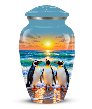 , Penguin Beach Sunset Memorial Urn, Ocean-Themed Urn for Human Ashes
