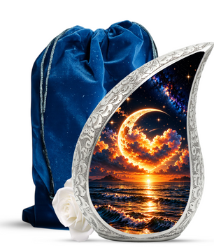 Ocean Sunset Adult Urn for Ashes, Golden Moon Cremation Urn for Human Ashes