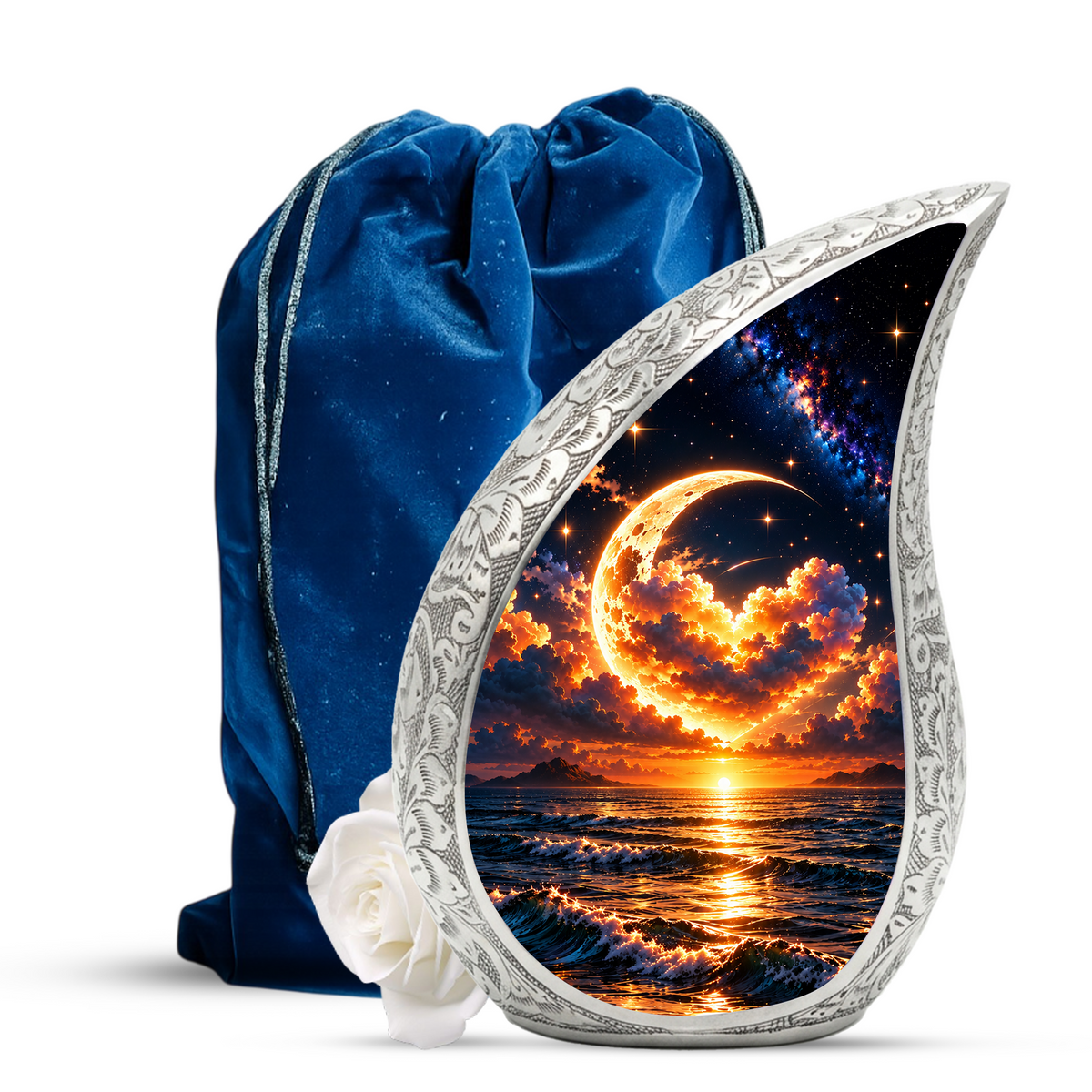 Ocean Sunset Adult Urn for Ashes, Golden Moon Cremation Urn for Human Ashes