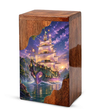 Wooden Cremation Urn for Human Ashes, Sailing Ship Memorial Urn, Adult Cremation Urn