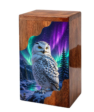 Snowy Owl Wooden Cremation Urn – Aurora Memorial Urn | Wooden Urn for Human Ashes