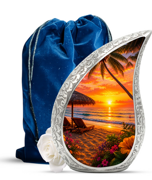 Beach Urns for Human Ashes – Tropical Ocean Sunset Beach Themed Cremation Urn