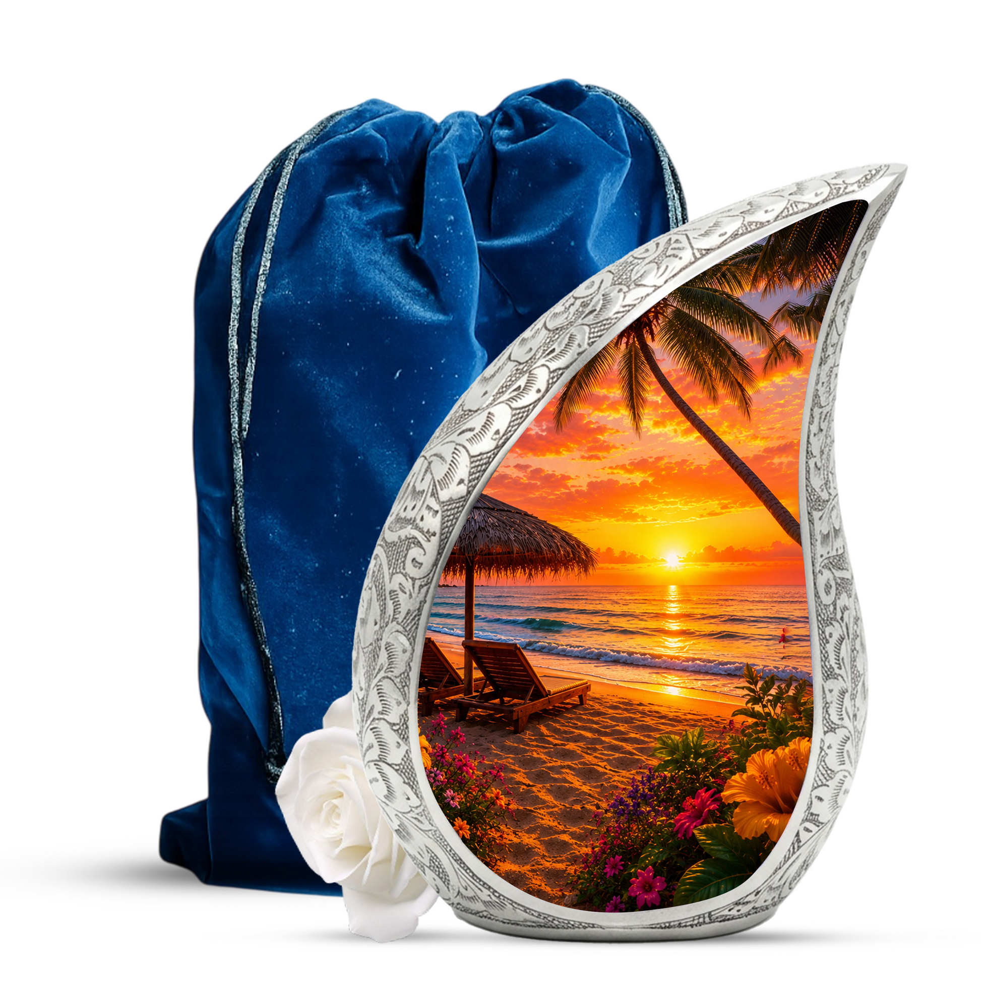 Beach Urns for Human Ashes – Tropical Ocean Sunset Beach Themed Cremation Urn