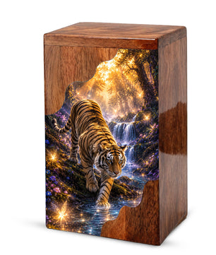 Tiger Wooden Cremation Urn – Personalized Memorial Urn for Dad | Nature Inspired Wooden Urn for Human Ashes
