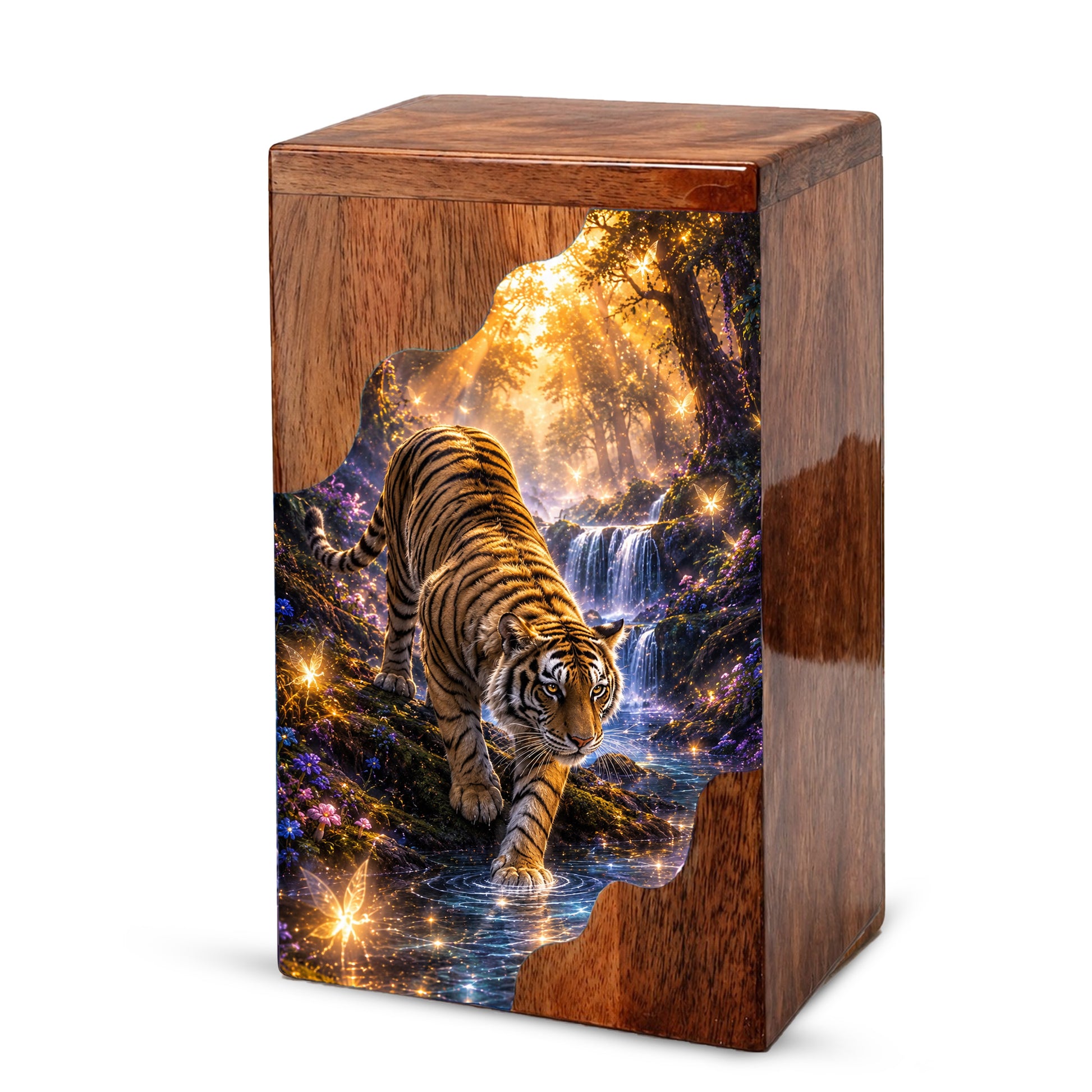 Tiger Wooden Cremation Urn – Personalized Memorial Urn for Dad | Nature Inspired Wooden Urn for Human Ashes