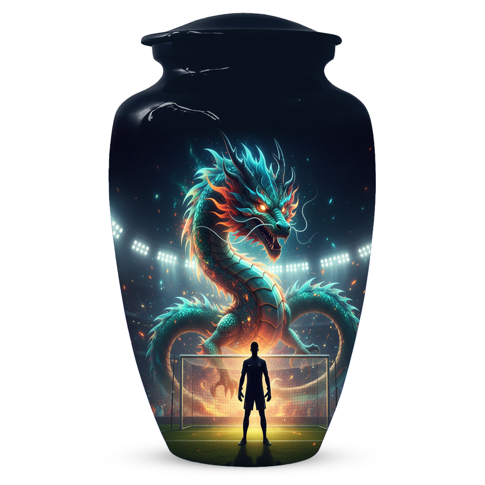 Dragon Soccer Urn for Human Ashes, Personalized Cremation Urn for Dad