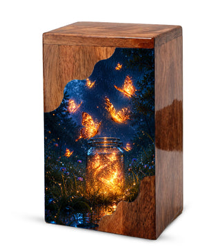Butterfly Wooden Cremation Urn – Glowing Butterfly Memorial Urn for Human Ashes