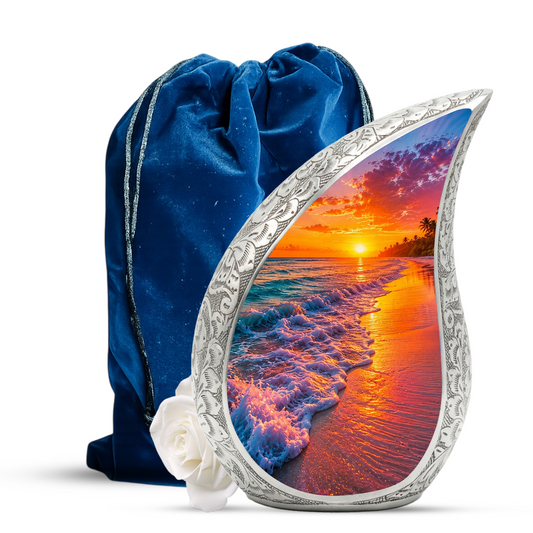Beach Sunset Urn for Human Ashes | Ocean Sunset Beach Cremation Urn