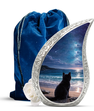 Personalized Cat Urn, Moonlight Beach Cat Urn for Ashes-Memorial Urn For Ashes