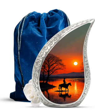 Personalized Cowboy Urn for Dad, Western Memorial Urn, Horseback Sunset Cremation Urn for Ashes