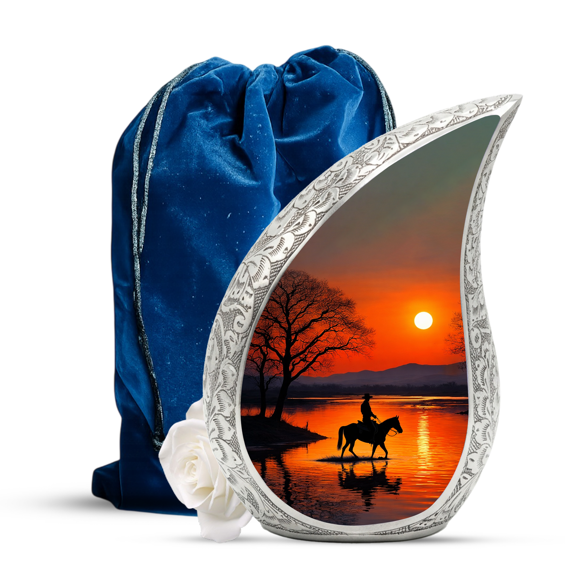 Personalized Cowboy Urn for Dad, Western Memorial Urn, Horseback Sunset Cremation Urn for Ashes