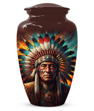 Native American Inspired Cremation Urn for Adult Ashes | Tribal Portrait Memorial Adult Urn