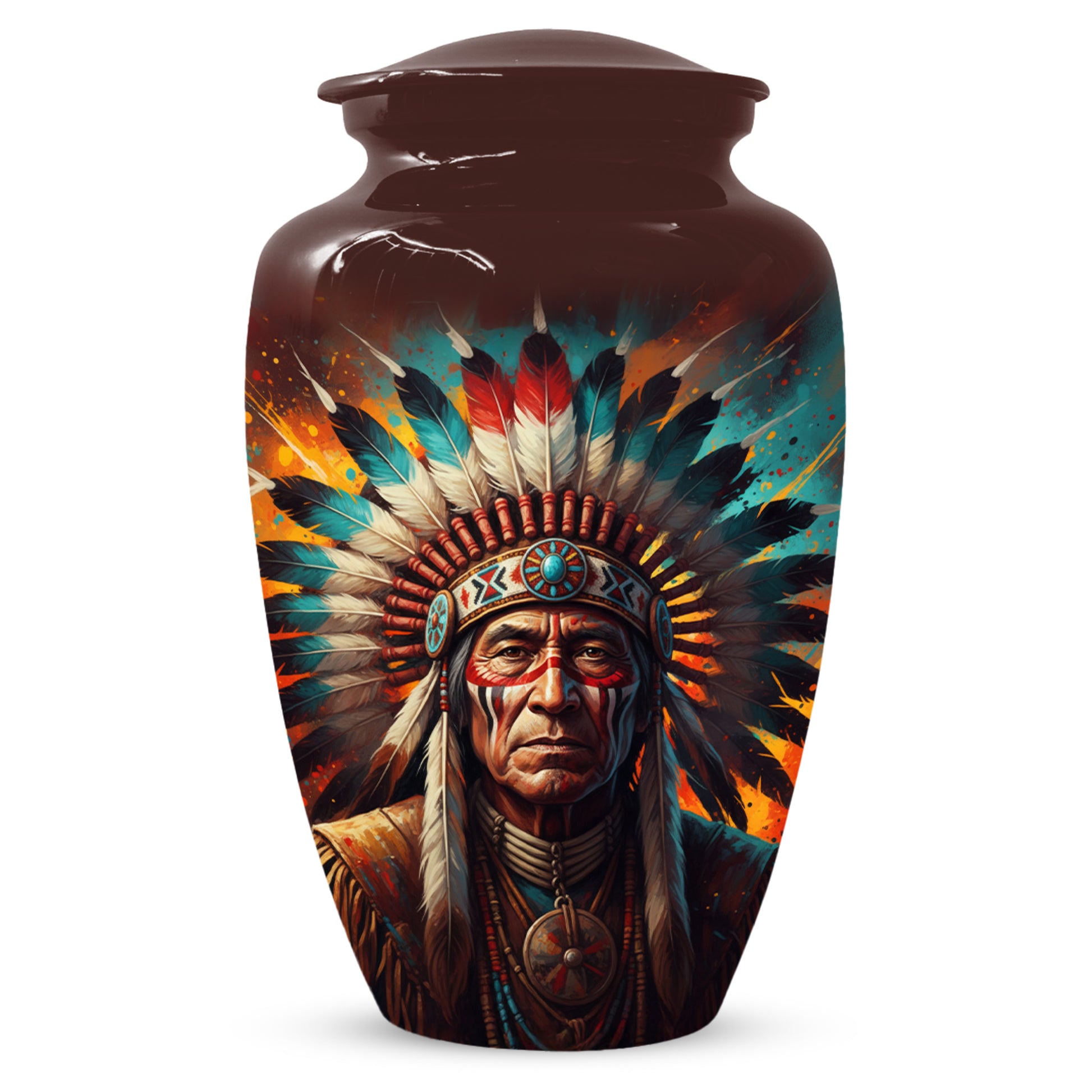 Native American Inspired Cremation Urn for Adult Ashes | Tribal Portrait Memorial Adult Urn