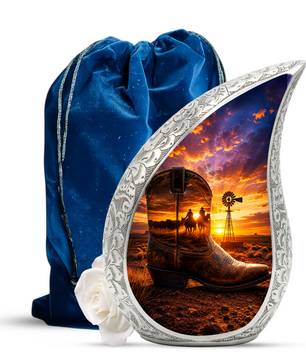 Western Cowboy Boot Memorial Urn for Dad | Adult Cremation Urn for Ashes