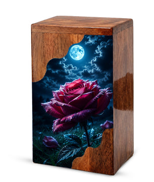 Moonlit Rose Wooden Cremation Urn – Rose Memorial Urn for Human Ashes