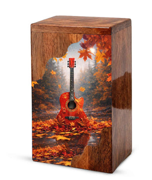 Guitar Wooden Cremation Urn – Autumn Guitar Memorial Urn | Custom Wooden Urn for Human Ashes