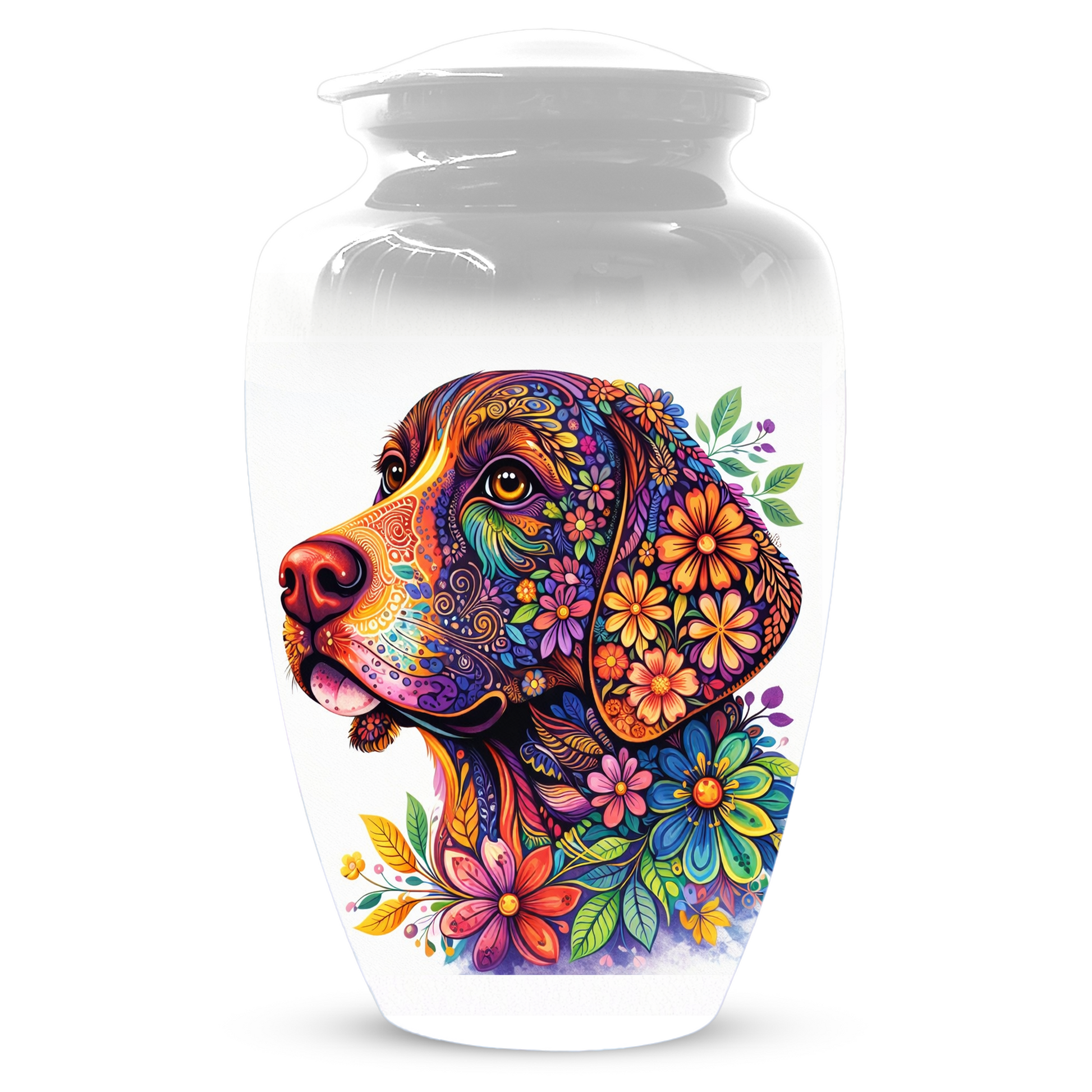 Personalized Dog Cremation Urn for Ashes | Custom Pet Memorial Urn | Colorful Floral Dog Urn |
