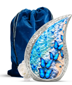 Blue Butterfly Cremation Urn for Mom - Ocean Beach Butterfly Memorial Urn