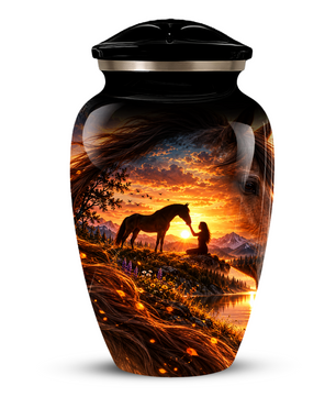 Personalized Adult Cremation Urn for Ashes, Custom Memorial Urn, Horse Sunset Artwork, Adult Urn