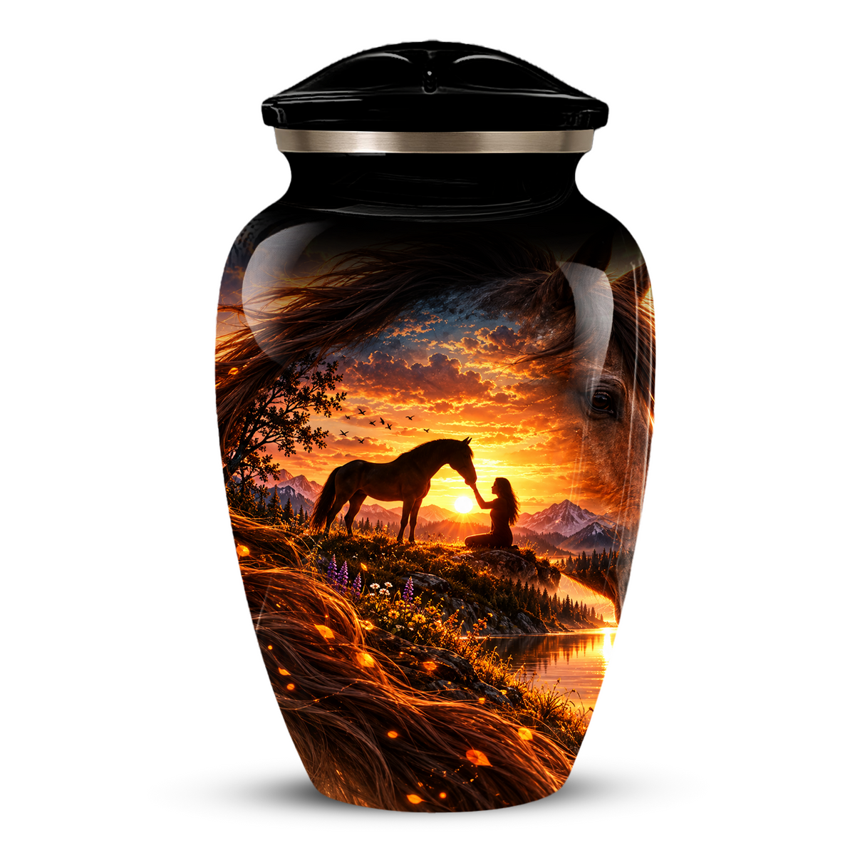 Personalized Adult Cremation Urn for Ashes, Custom Memorial Urn, Horse Sunset Artwork, Adult Urn