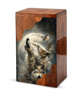 Wolf Cremation Urn for Dad | Wooden Urn for Human Ashes