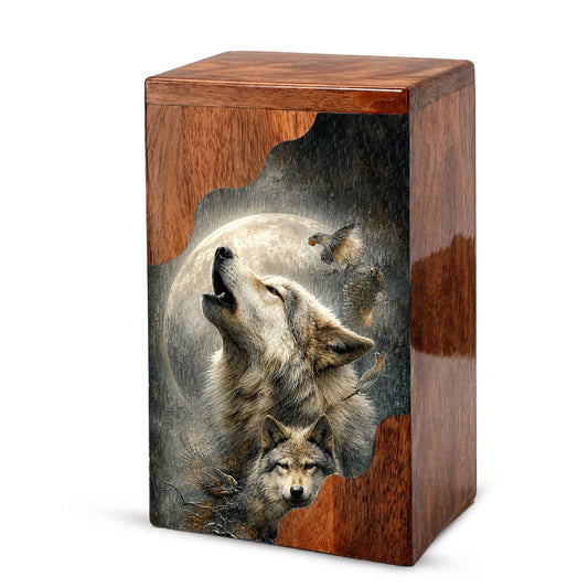 Wolf Cremation Urn for Dad | Wooden Urn for Human Ashes