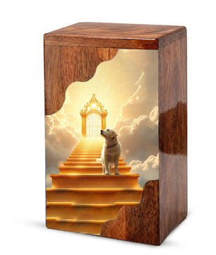 Dog Wooden Cremation Urn – Custom Pet Memorial Urn with Heavenly Dog