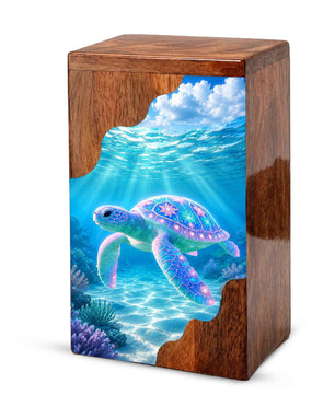 Sea Turtle Wooden Cremation Urn – Ocean Memorial Urn for Human Ashes